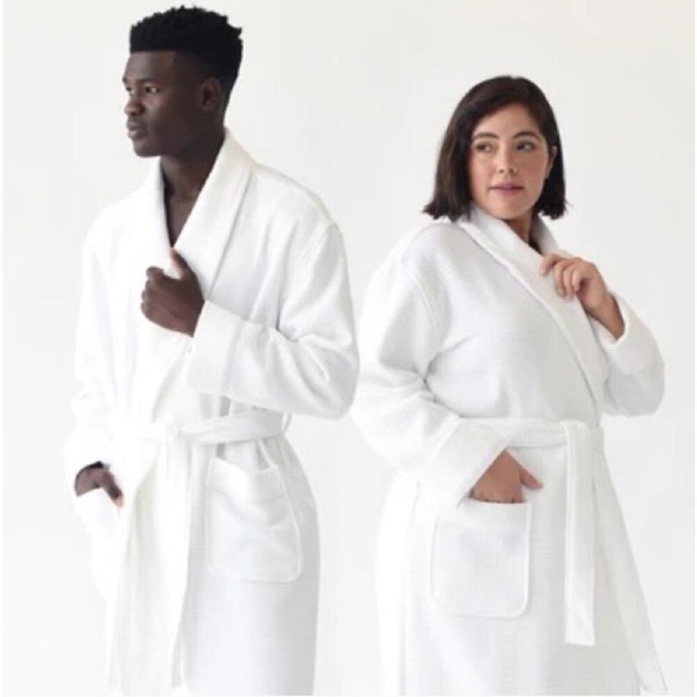 Haven Robes Bright White Organic Cotton Waffle Bath Robe 25"x45"